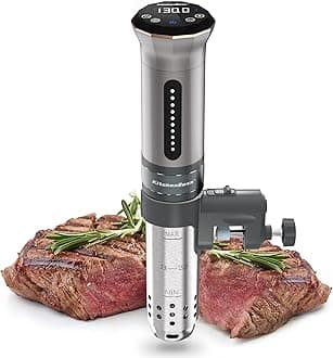 KitchenBoss Sous Vide Cooker Machine: Ultra-quiet 1100 Watt IPX7 Waterproof Water Thermal Immersion Circulator Accurate Temperature Control Digital Display Slow Cooking (Silver)