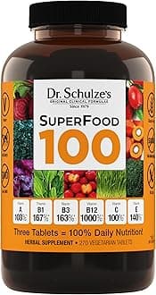 Dr. Schulze's SuperFood 100 - Everyday Superfood Supplement to Support Overall Wellness - Mutivitamin Support for Cellular Nutrition & Energy - Clean Ingredients - Gluten-Free & Dairy-Free - 270 Count