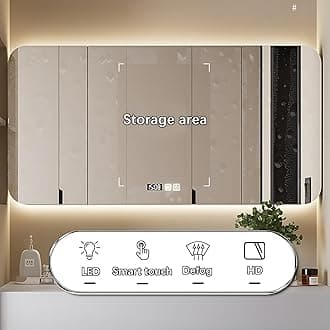 Floating Bathroom Vanity with Sink - Modern Bathroom Vanity | Includes Smart Defogging Medicine Cabinet | Multi-Layer Solid Wood | Wall Mount (Brown, 80 in)