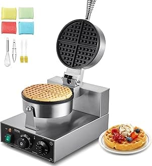 - Commercial Waffle Maker, 1230W Round Waffle Baker Machine, Non-Stick Stainless Steel Belgian Waffle Iron with Temperature and Time Control, Handle, for Restaurant Bakery Snack Bar Family