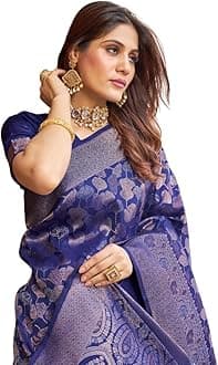 Womens Kanjivaram Silk Saree with Zari Woven Saree With Blouse Piece