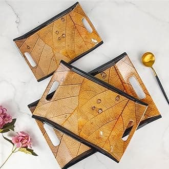 Melamine U.P.C Rectangular Serving Tray Set of 3/ Tray Set for Serving/Premium Printed Tray for Serving/Multi-Use Nashta Plate (Small, Medium & Large)