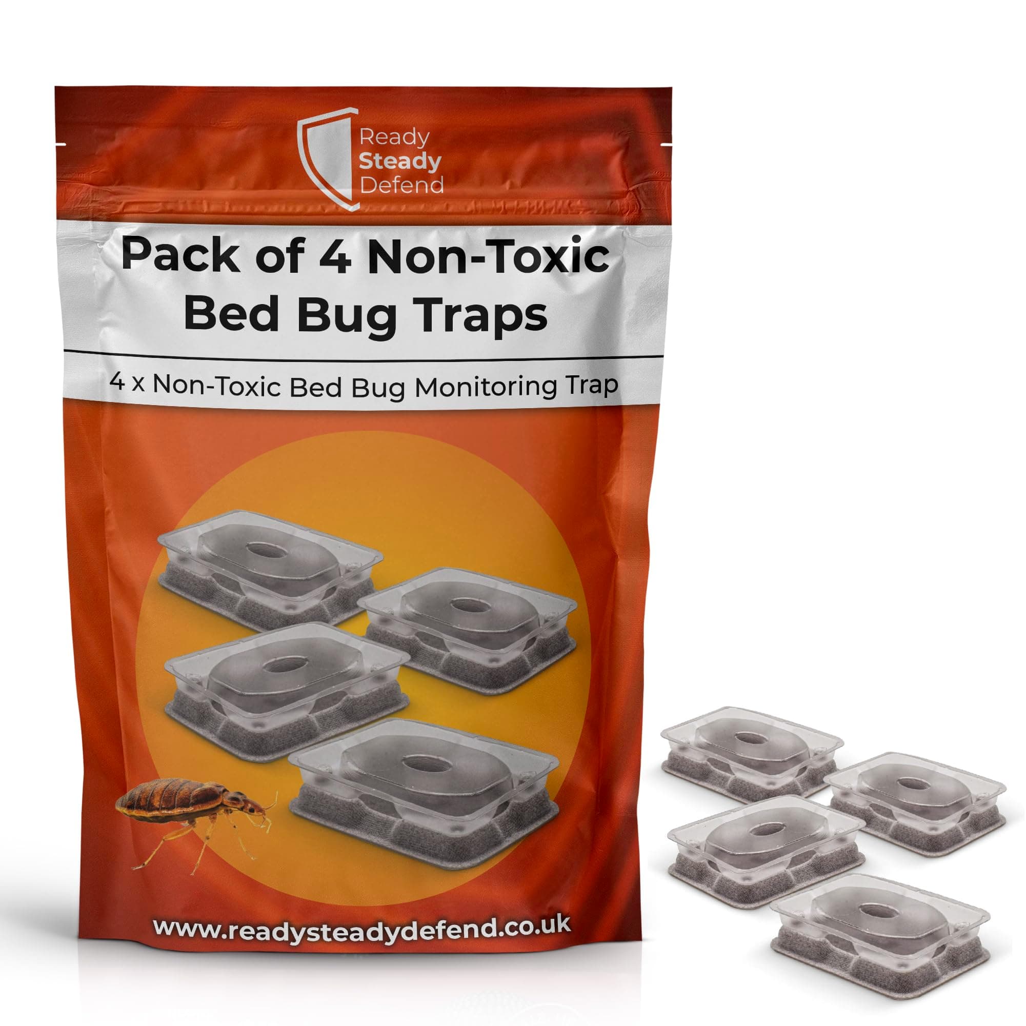 READY STEADY DEFEND Bed Bug Traps 4 Pack - Early Detection and Superior Trap Technology, Non-Toxic, Eco-Friendly, Ideal for Home and Travel