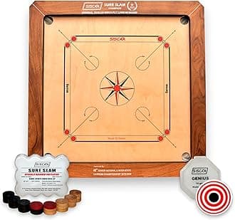 Siscaa Sureslam Carrom Board: Premium Birch Wood, 35 Inch Full Size, Includes Sure Slam Coin, Genius Striker, Cover, Powder, Tournament Ready