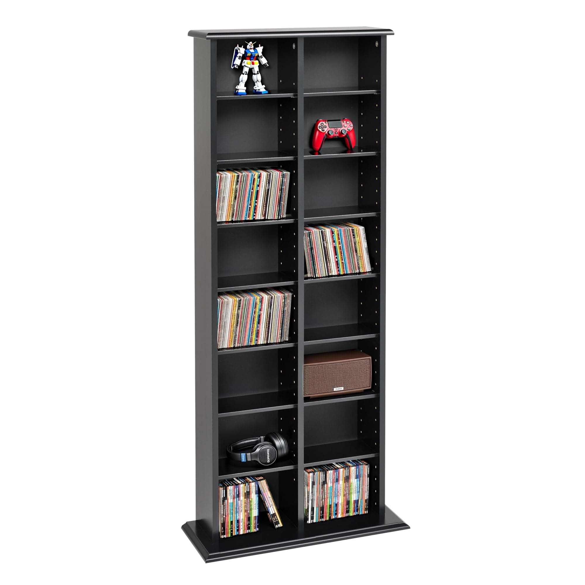 Prepac 2 Column Tall Cabinet Media, Double Multimedia Storage Tower, Black