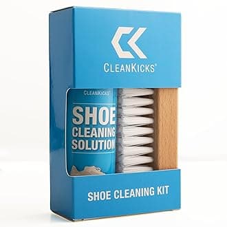 CleanKicks Shoe Cleaning Kit - Footwear Cleaner for Sneakers, Boots, Cleats, and Many Other Shoe Types - (4 Ounce Bottle and Brush). Packaging May Vary Between Green and Blue.