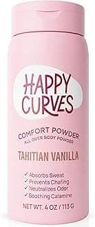 HAPPY CURVES Comfort Powder: Talc Free Anti Chafe Body & Foot Dusting Powder Deodorant for Inner Thigh Chafing, Private Areas, and All Over Body for Women 4oz (Pack of 1), Tahitian Vanilla