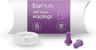 EarHub Soft Foam Earplugs, Hearing Protection 33dB, Ear Plugs Best Used for Sleep, Also Used for Travel, Work, Study & Concerts, Purple, 30 Pairs