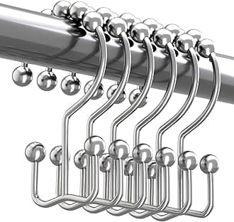 Titanker Shower Curtain Hooks Rings, Rust-Resistant Metal Double Glide Shower Hooks for Bathroom Shower Rods Curtains, Set of 12 Hooks - Chrome