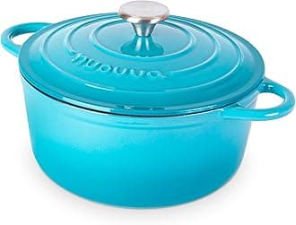 nuovva Cast Iron Pot with Lid – Non-Stick Ovenproof Enamelled Casserole Pot – Sturdy Dutch Oven Cookware – Blue, 4.7L, 24cm –
