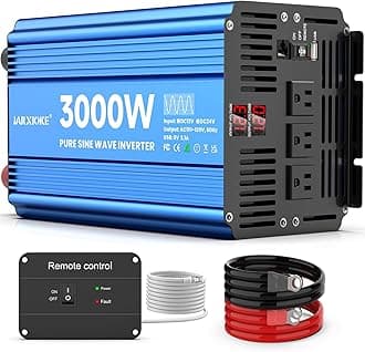 3000 Watt Pure Sine Wave Power Inverter 12V DC to 110V 120V Converter for Home, RV and Off-Grid Solar Systems with 3 AC Outlets, Dual USB Ports, LCD Display and Remote Control