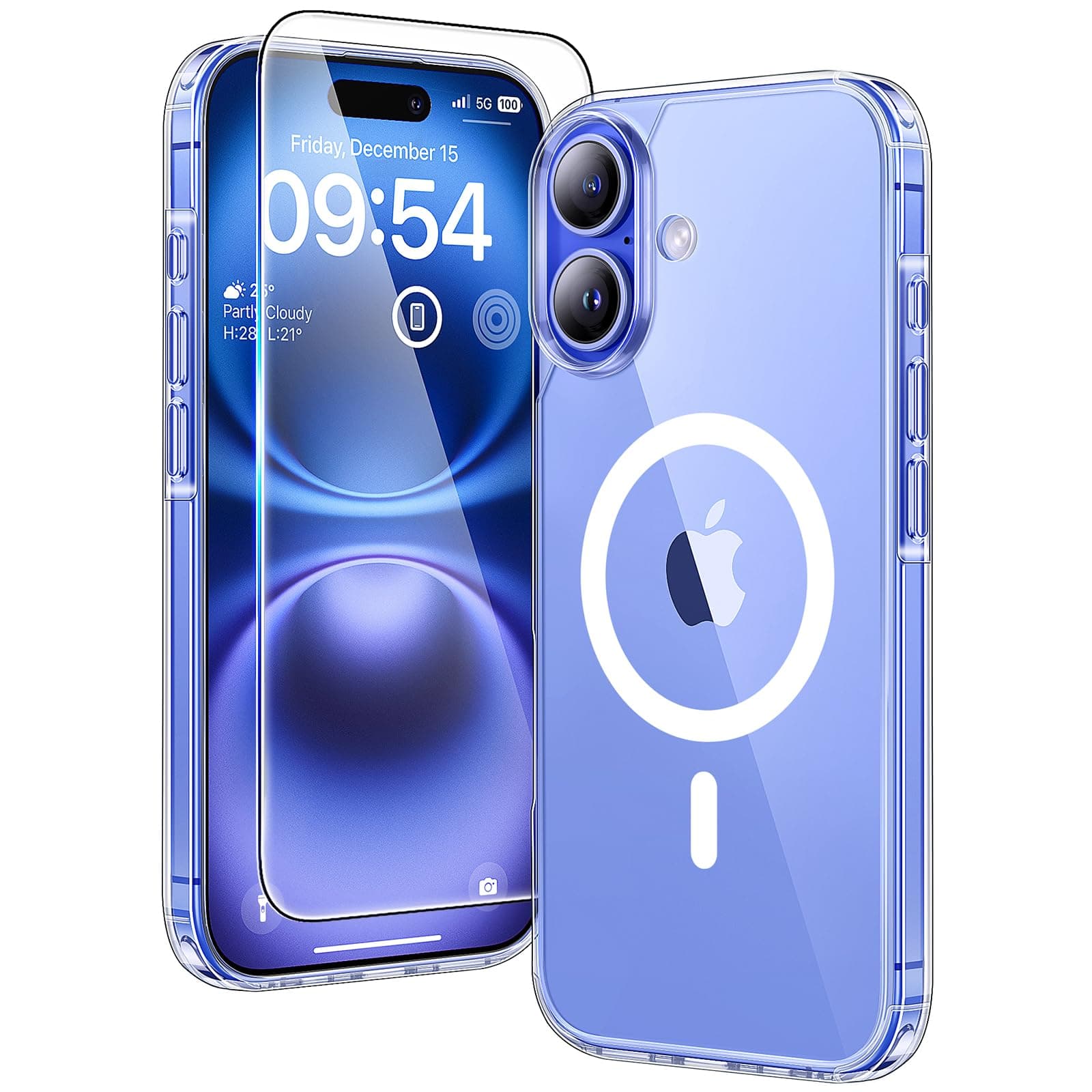 TAURI for iPhone 16 Case 6.1" with Screen Protector, Compatible with MagSafe, Military-Grade Protection, [Anti-Yellowing] Shockproof Transparent Magnetic Phone Cover - Clear