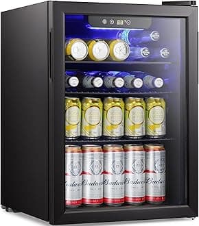 - Antarctic Star Beverage Refrigerator Cooler-85 Can Mini Fridge Glass Door for Soda Beer Wine Stainless Steel Glass Door Small Drink Dispenser Digital Display for Home, Office Bar,2.4cu.ft