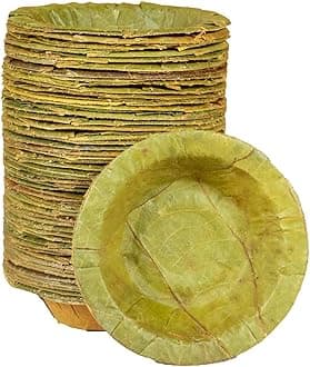 Healthy Edible's | Disposable | Siali Leaf Dessert Bowl (with Corrugated Sheets) | Small | 3.5 Inch | Set of 50 | (Green)