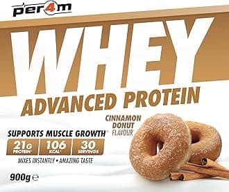 Per4m Protein Whey Powder | 30 Servings of High Protein Shake with Amino Acids | for Optimal Nutrition When Training | Low Sugar Gym Supplements (Cinnamon Donut, 900g)