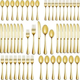 30 Pcs Gold Silverware Set Service for 6, Premium Stainless Steel Flatware Set, Cutlery Utensil Set, Durable Home Kitchen Eating Tableware Set, Include Fork Knife Spoon Set, Dishwasher Safe