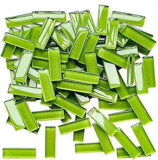 200g Rectangular Colorful Crystal Mosaic Glass Tile, Strip Craft Glass Tile for DIY Crafts and Mosaic Projects, Adult Mosaic Kit-Green