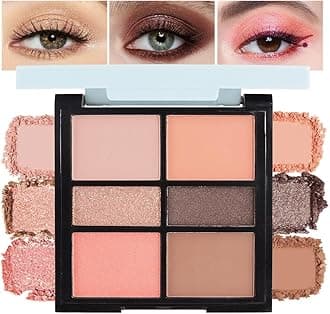 6-Color Eyeshadow Palette Makeup,Velvety Matte & Shimmer Eyeshadow Blend,Warm Peach & Rose Gold Tones Eye Makeup, Long-Lasting Naturing-Looking,Built-In Mirror#02