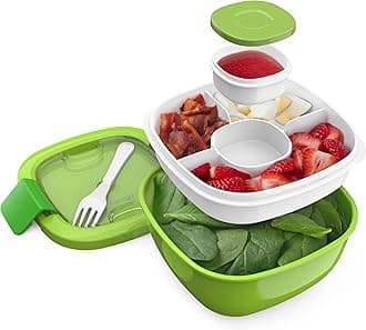Bentgo Salad Container - 54 oz Bowl with 4-Compartment Toppings Tray, Leak-Proof Dressing Container, Reusable Fork, BPA-Free Lunch Box for Meal Prep & Food Storage; Removable Bento Tray (Green)