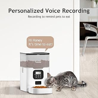 VOLUAS Automatic Cat Feeders - Cat Dry Food Dispenser with Timer, Automatic Cat Feeders with Desiccant Bag, Programmable Portion Size Control 4 Meals Per Day, 10s Voice Recorder