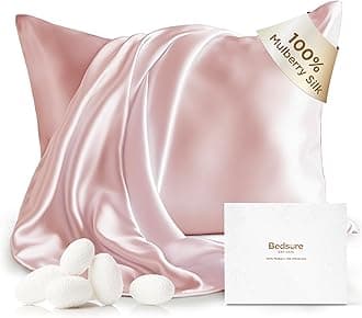 Bedsure 100% Mulberry Silk Pillowcase for Hair and Skin, Pink Silk Pillow Case with Hidden Zipper, Gifts for Women, Standard Size Single Pack,20x26 Inches