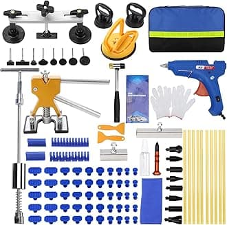 97PCS Auto Body Dent Repair Tool Kit, Paint-Friendly Dent Repair Kit with Golden Lifter, Slide Hammer T-bar Dent Puller, Bridge Puller, Suction Cup and Glue Gun for Car Dent Remove Tools Kit