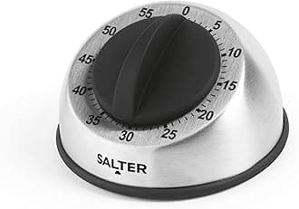 Salter 338 SSBKXR15 Mechanical Stainless Steel Timer, 60 Minutes, Clockwork Countdown Mechanism, Easy Grip Soft Touch Dial, Brushed Stainless Steel, Kitchen Food Cooking, Baking, Kitchen Timer