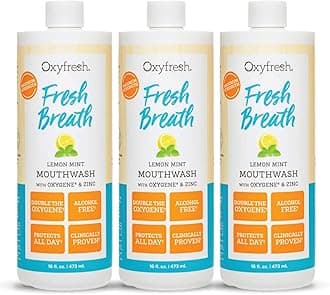 Oxyfresh Premium Lemon Mint Fresh Breath Mouthwash – Oral Rinse for Bad Breath – SLS & Fluoride Free Mouthwash – Alcohol Free, Gentle Non Burning Mouthwash with Xylitol & Essential Oils, 3 Pack16 oz