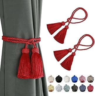 2 Pack Curtain Handmade Tiebacks Decorative Curtain Holdbacks with Tassel (Red, 2 Pack)