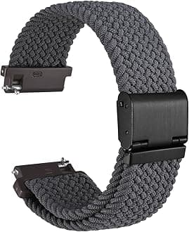 WOCCI 18mm Braided Nylon Watch Band for Men and Women, Quick Release, Black Stainless Steel Buckle (Grey)