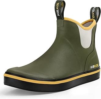 Kalkal Men's Deck Boots Anti-Slip Saltwater Fishing Rain Boots with Memory Foam, Waterproof Rubber Ankle Work Boots for Sailing (Size 7-14)