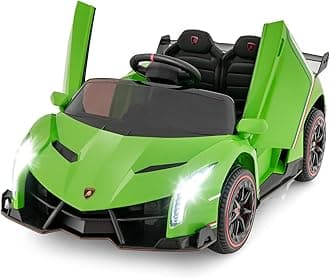 2 Seater Kids Ride On Car, 12V 4WD Licensed Lamborghini Veneno Electric Vehicle with Remote Control, Toddlers Battery Powered Toy Gift with 2 Speeds, Rocking Mode, Music, USB, MP3 (Green)