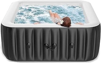 57" X 57" X 25" Hottub, 2-4 Person Inflatable Hot Tub, Portable Blow Up Hot Tub Square Portable Outdoor Spa with 120 Bubble Jets and Heater Pump, Filter