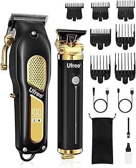 Hair Clippers for Men, Professional Clippers and Trimmers Set, Cordless Clippers for Hair Cutting, Beard Trimmer, Barber Clippers, Rechargeable Electric Shaver, Gifts for Men, Black Gold
