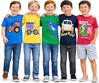T2F Boys Cotton T-Shirts Pack of 5 |Soft Cotton Breathable Fabric | Half Sleeve Round Neck | Multicolor Casual Wear Combo | Kids Clothing for 2–16 Years