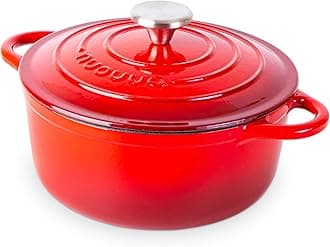 Cast Iron Dutch Oven with Lid – Non-Stick Ovenproof Enamelled Casserole Pot – Sturdy Dutch Oven Cookware – Red, 3.1-Quart, 22cm –