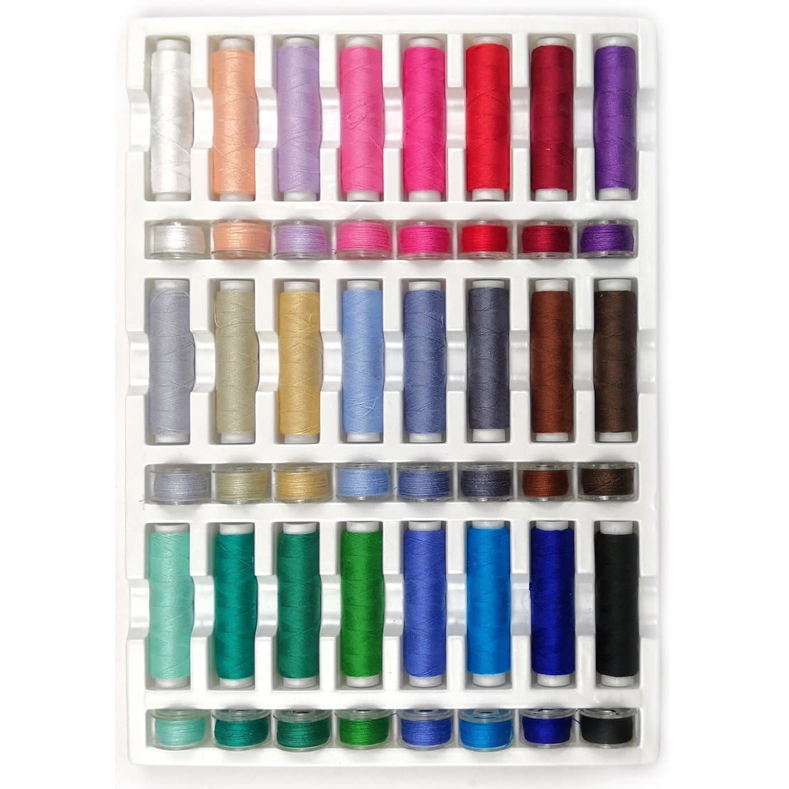 40WT100% Cotton 24 Assorted Thread Spools&24 Plastic Matching Sewing Thread Machine Bobbins, for Brother Babylock Janome Kenmore Singer