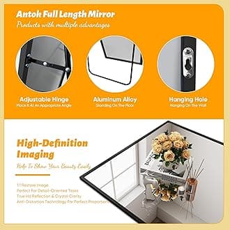 Antok Mirror Full Length, 76"x34" Big Floor Mirror, Oversized Full Body Mirrors with Stand for Bedroom, Living Room Cloakroom, Black, Rect Corner Style