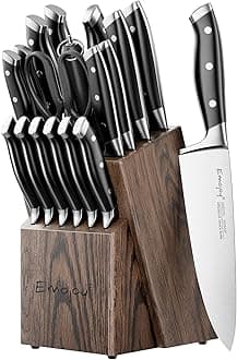 Knife Set, 18-Piece Kitchen Knife Set with Block Wooden, Manual Sharpening for Chef Knife Set, German Stainless Steel