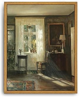Roslynity Framed Canvas Wall Art Vintage Print Oil Paintings Sunlit Interior Old House Sunlight Rustic Moody Retro Aesthetic Artwork for Home Living Room Bedroom Bathroom Wall Decor (8"x10")