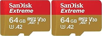 Extreme microSDXC card plus SD adapter plus RescuePRO Deluxe, up to 170 mB/s, with A2 App Performance, UHS-I, Class, 10, U3, V30, Yellow, 64GB (Pack of 2)