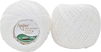 HUNNY- BUNCH® Premium Anchor Mercerised Knitting Crochet Cotton Thread Yarn Balls for Knitting, Weaving, Embroidery, DIY and Craft Making (Art. 4057) 50G - Pack of 1 (White)