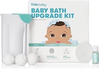 Frida Baby Baby Bath Upgrade Kit | Infant and Toddler Bath Essentials, Rinser Cup, Baby Bath Silicone Brush, Bath Bombs, Essential Oil Vapor Drops, white
