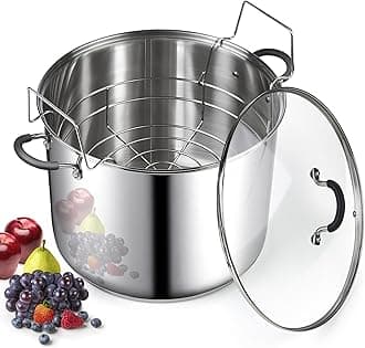 Water Bath Canner with Jar Rack & Glass Lid, Professional Stainless Steel Canning Pot 20 Quart, with Stay-Cool Handles, Multiuse Pot, Induction Capable