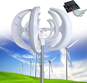 12000W Wind Turbine Generator, 12V/24V/48V 5 Blades Vertical Wind Turbine Kit, 3 Phase AC Generator, Low Wind Speed Starting Wind Power Generator with Controller for Home, Boat, Camping,White-48V