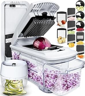 Vegetable Chopper & Mandoline Slicer - Julienne Cutter Dicer Grater for Food Veg Onion Cucumber Tomato Salad Potato Cheese - Kitchen Gadgets & Accessories (PRO XL 6-in-1, White)