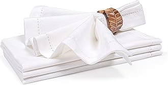 Ramanta Home Decorative Cloth Dinner Napkins Set of 4, 20x20 Inch White Hemstitched Flax Cotton Napkins with Mitered Corners, Oversized Use, Parties, Weddings, Spring, Easter Cloth Napkins