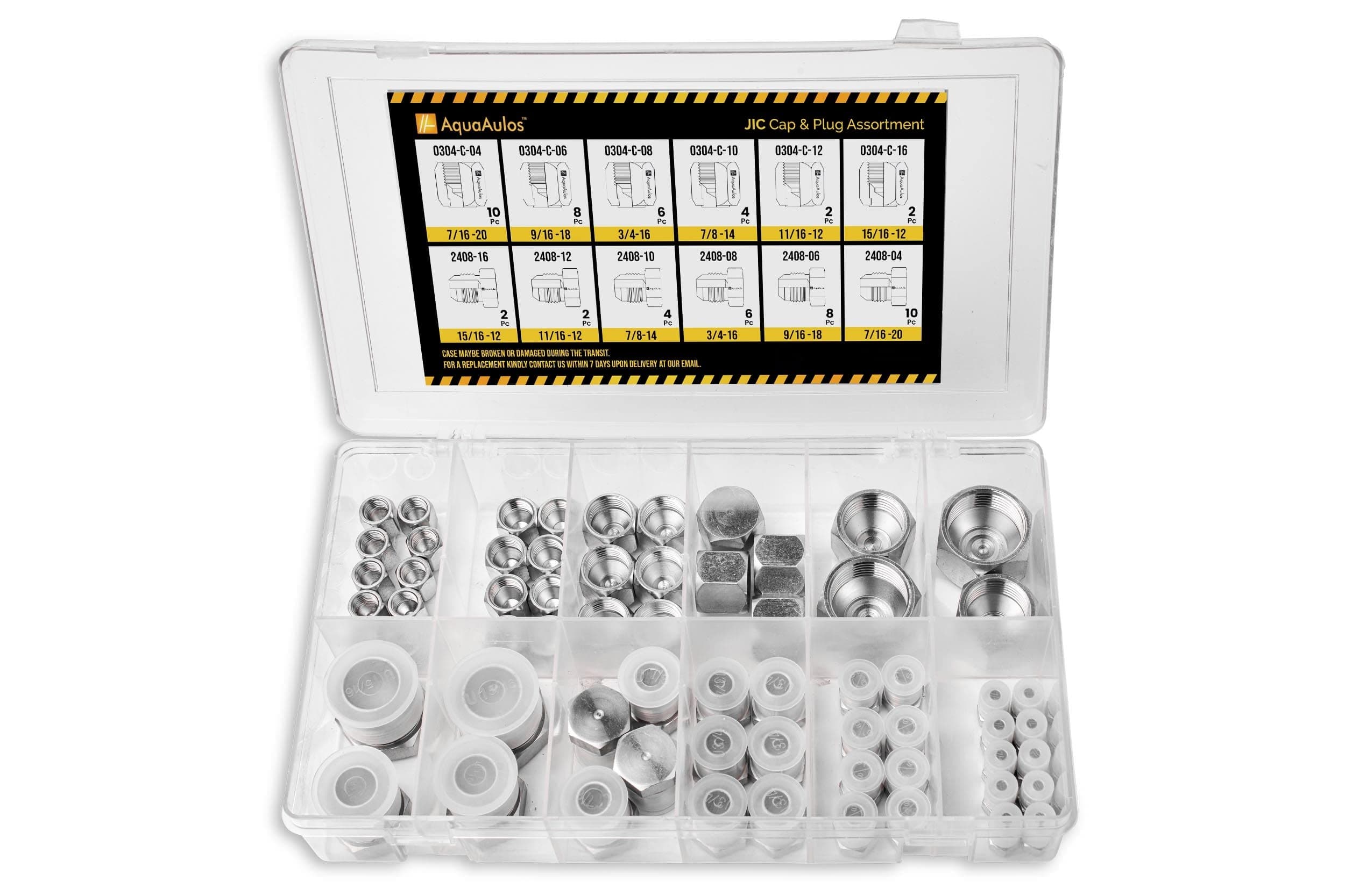 64 Pcs. JIC 37° Flare Thread Cap & Plug Assortment Kit, Seal Adapter Set for Hydraulic Hose Tube and Pipe, SAE AN Fittings, Galvanized Carbon Steel with Precision Threading, Dash Sizes 4 6 8 10 12 16