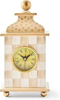 MACKENZIE-CHILDS Desk Clock, Retro Analog Clock for Room Decor, Brown-and-White Mocha Check