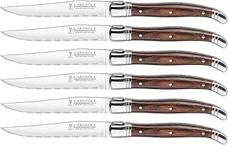 Set of 6-Brown & Gray Laguiole Steak Knives with Pakkawood Handles, Stainless/Wood